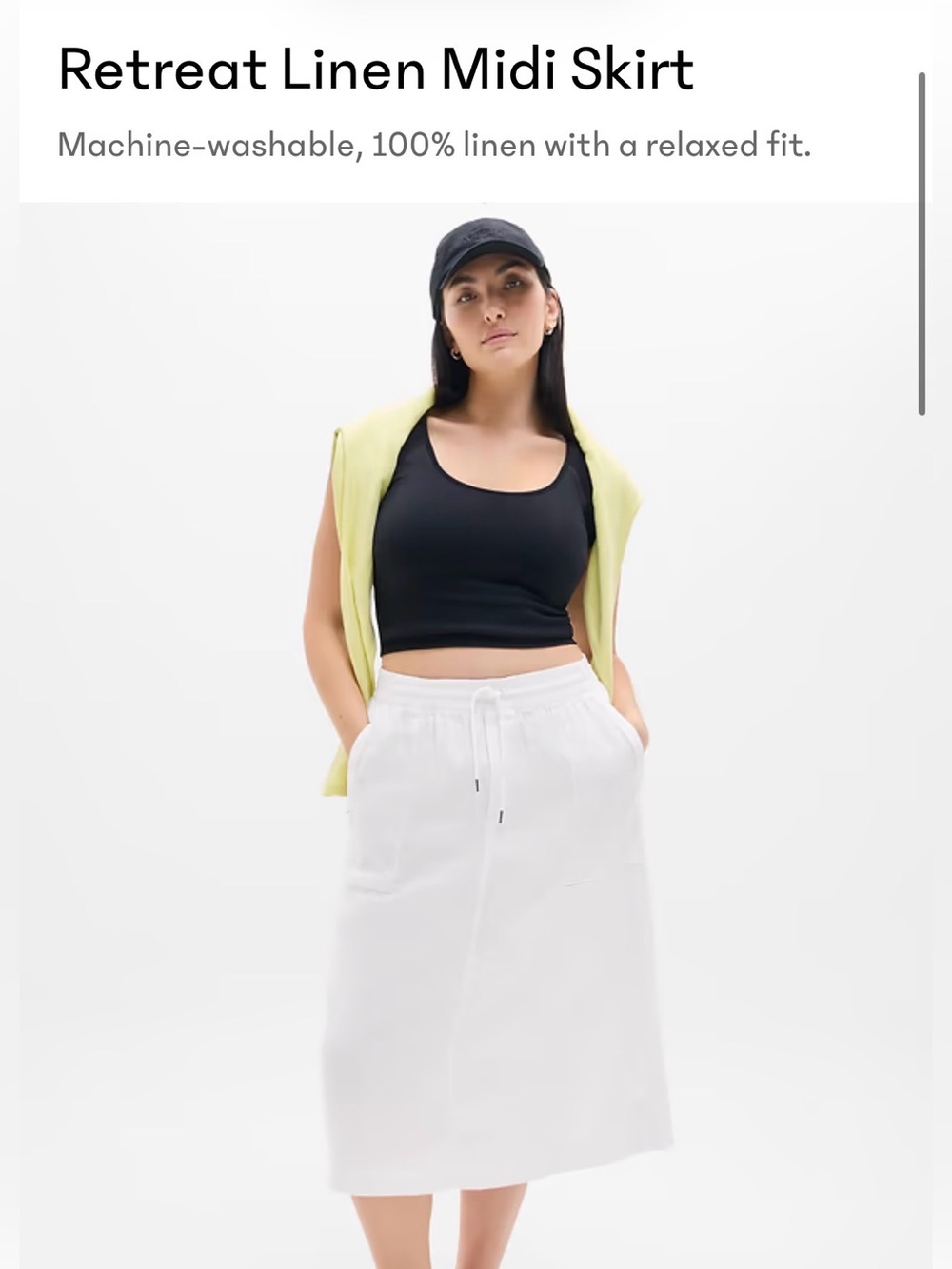Athleta Retreat Linen-Blend Drawstring Midi Skirt - White